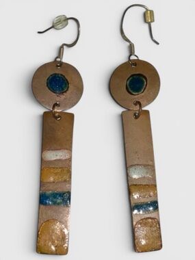 731 10/$50🏄🏻‍♀️ Artisan Copper and Enamel Dangle Earrings